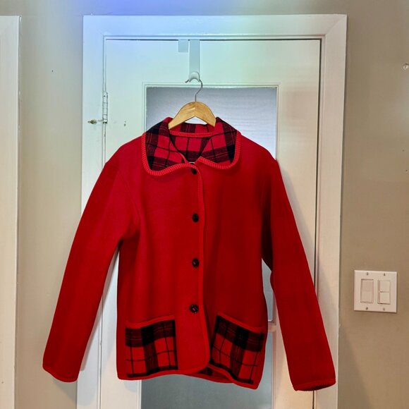 🧥 Vintage Reversible 100% Wool Plaid Jacket | Red Buffalo Check / Solid Red | M - Picture 5 of 5